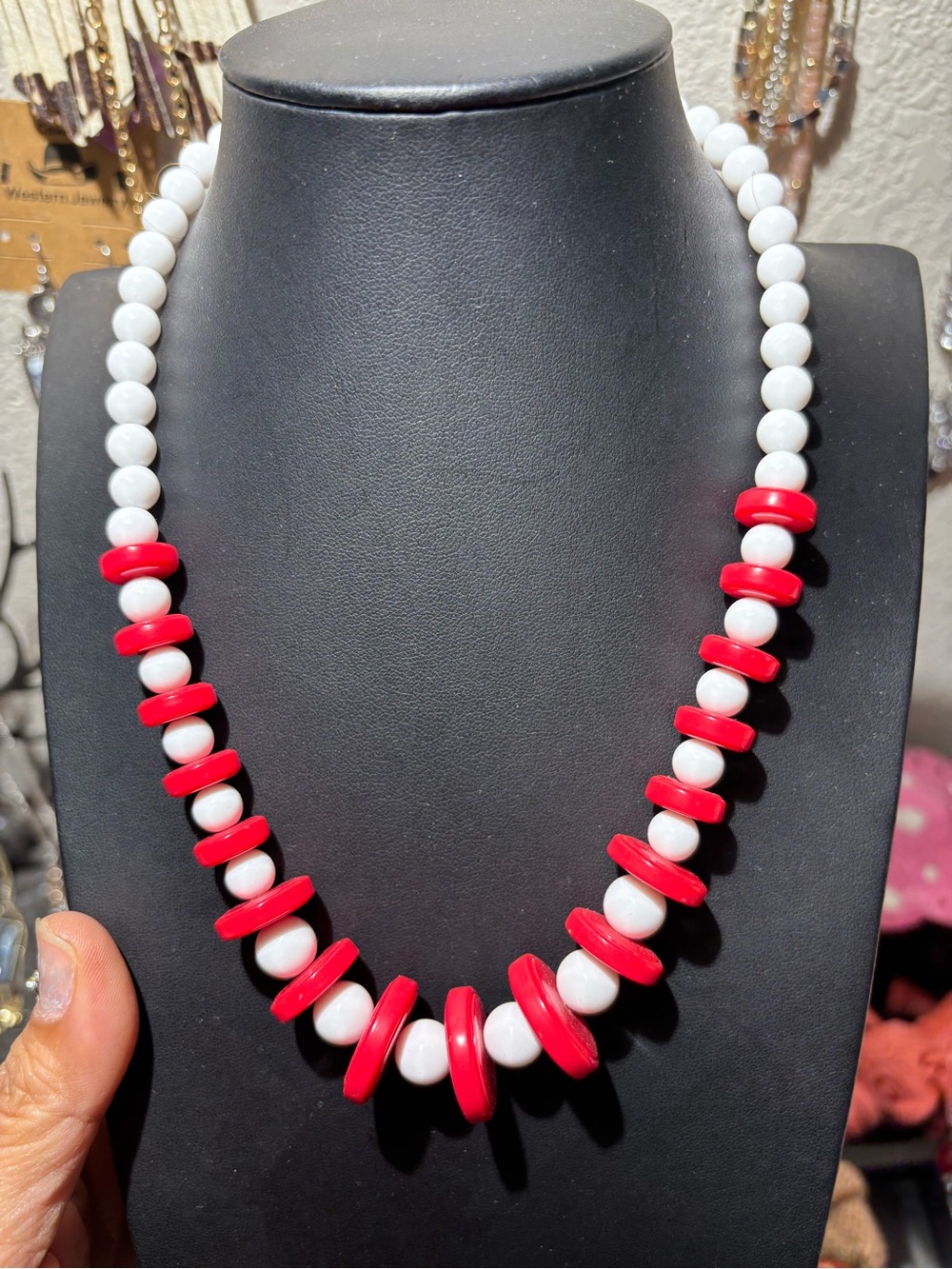 White and Red Bead Necklace